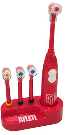 Pack de Cepillo Dental Automático, Cepillo de Dientes con 4 Cabezales Intercambiables, Regalo Cepillo de Dientes Atlético, Barcelona, Madrid, Regalo Niños y Niñas, (Atleti, Estándar)