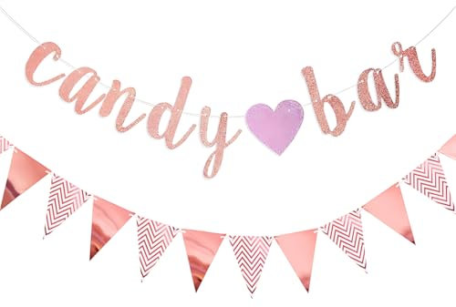 WUSJCOF Ensemble de Guirlande & Accessoires pour Bar à Bonbons - Décoration de Bar à Bonbons pour Mariage, Panneau & Guirlande Fanion, Bannière Pailletée Bar à Bonbons