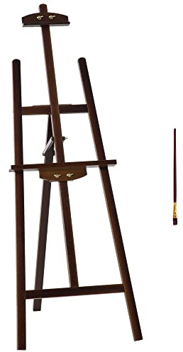 HOMCOM Cavalletto Pittura, 135 cm Cavalletto Treppiede per Dipingere su Tela, Cavalletto in Legno di Pino Regolabile, Portatile e Pieghevole con Pennello per Studio, Artisti e Pittori, Caffè