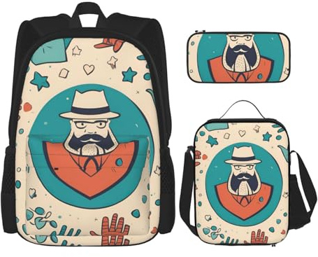 OXKGHHO Juego de mochila de trabajo con estampado de mano y feliz día del padre con lonchera aislada, correas ajustables, para gimnasio y uso diario, Negro -, Talla única