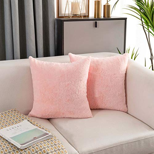Home Brilliant Lot de 2 Housses de Coussin Décoratives en Fausse Fourrure Grandes et Mignonnes, 65 x 65 cm, Rose