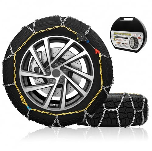 Auto Tightening Snow Chains for Car, SUV & Pickup Trucks – 1-Min Quick Install, Reusable Emergency Tire Chains for Snow & Ice Traction – Set of 2 (HKN140)