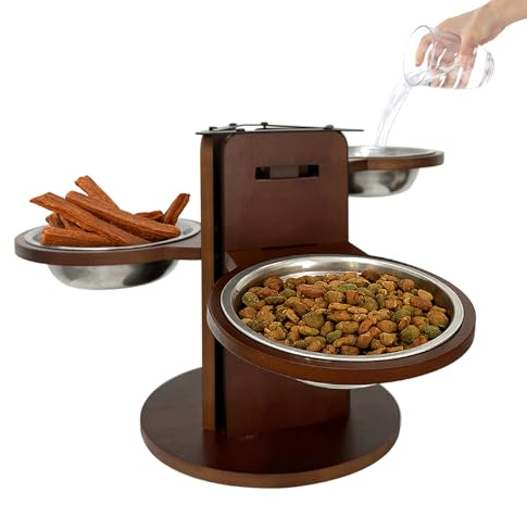 Hundenapf Erhöhte Fressnapfe Höhenverstellbar Futternapf für Hunde 3-Stufig Hundebar Verstellbar 3-Seitiger Design-Ständer 3 Edelstahlnäpfe 650 ml Futterstation Rutschfester Boden für Mehrheit Hunde