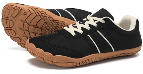 Grand Attack Barefoot Shoes Women,Wide Toe Box Minimalist Zero Drop Walking Shoes Lightweight Cross Training Trail Running Wrestling Weightlifting Fitness Rock Gym Sneakers Black Gum Size 8.5