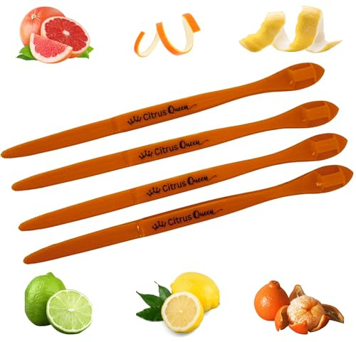 Citrus Queen 4 Piece Orange Citrus Peelers, Green Fruit Skin Remover Tools for Oranges, Lemons, Limes, Grapefruits, Easy Peel Zesters for Kids & Adults