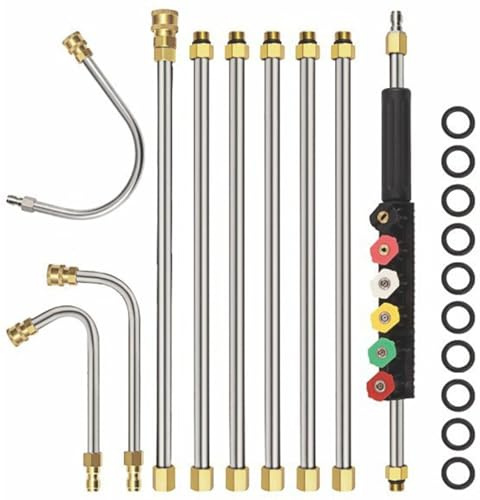 10 Pcs Pressure Washer Extension Wand 9FT with 6 Nozzle Tips, 4000PSI Gutter Cleaning Tools Extension Lance, Power Washer Lance, 1/4 Inch Quick Connect