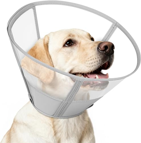 Supet Halskrause Hund Weiche nach der Operation, Elisabethanischer Haustier-Genesungskragen für Kleine, Mittlere und Große Hunde, Bequemer Hundekopfschutz zur Verhinderung von Lecken(Grau,2XL)