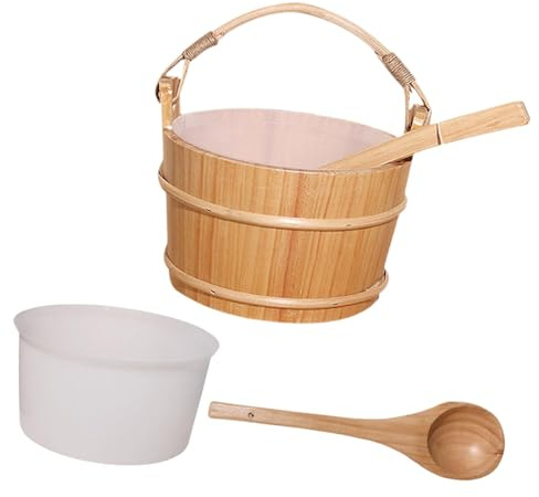Dualoai Set di Secchio E Mestolo per Sauna, Secchio Da Bagno in Legno, Accessori per Sauna Fatti a Mano per La Casa