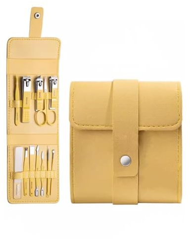 JIANBOHAIRS Kit de manicura Pedicure Herramientas de pedicura profesionales de alta calidad Pulido de cejas, lima de uñas, cortaúñas, conjunto de cortaúñas para mujer(Yellow)
