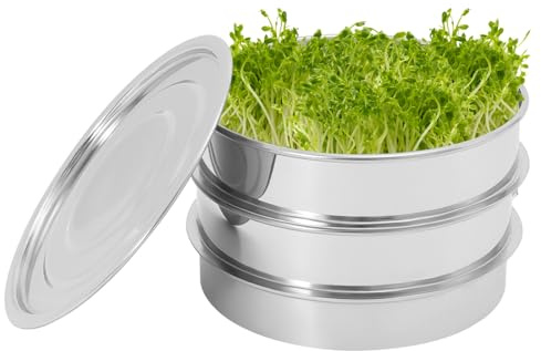 Set di 2 ripiani da giardino in acciaio inox 304 per alimenti, adatto per davanzale, cucina, microgreens con coperchio per vasca d'acqua, antiruggine