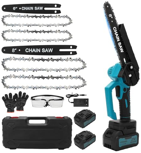 panthem 6 Zoll & 8 Zoll Mini Kettensäge mit 2 * 3 Ah Akkus, Bürstenlose Handkettensäge mit Automatischer Öler und Ersatzkette, Kompatible mit Makita Akku 18V, Elektrische Säge für für Holz, Ast