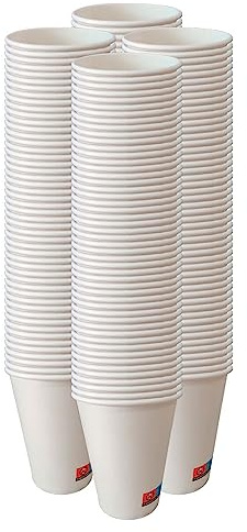 AC ALL CATERING Vasos Desechables de Café Para Llevar - Vasos Cartón para Servir el Café, el Té, Bebidas Calientes y Frías (12 oz - 350 ml, Blanco) - Paquete de 100 vasos
