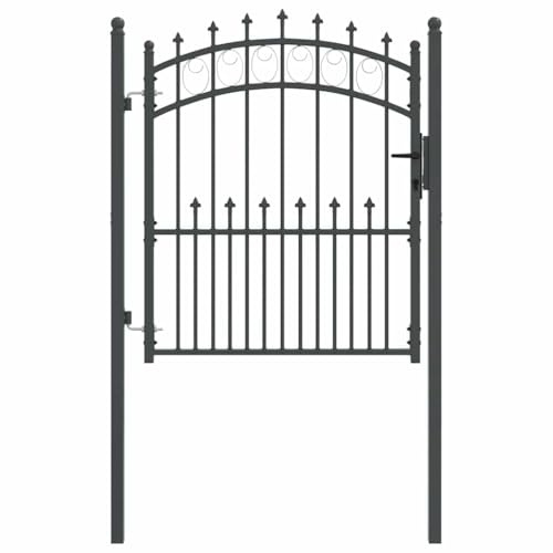 vidaXL Portail de clôture avec pointes Gris 125 x 100 cm, Porte de jardin et terrasse en arc, clôture en acier moderne avec pics, barrière de sécurité extérieure