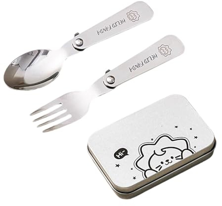 BIGULA Faltbares Reise-Camping-Besteck-Set, tragbares Utensil, leicht, Metall, Gabel, Löffel, Outdoor-Besteck, spülmaschinenfest, faltbares Edelstahlgeschirr