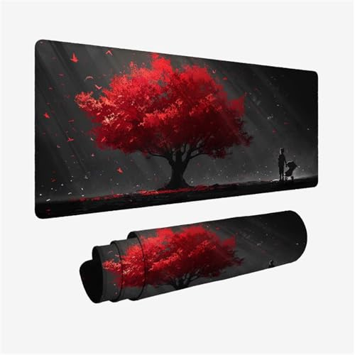 Gaming Mouse Pad 80x40cm Large Mouse Mat Red Desk Mat, Mousepad Tree Mousemat with Stitched Edges, Gaming Mats with Water Resist Surface, Improved Precision and Speed, Desk Accessories for Men H2-994