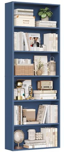 FirFurd 180 cm Bücherregal mit 6 Fächern Bücherschrank Regal blau | offenes Aufbewahrungsregal, Billy Regal, Standregal für Wohnzimmer Arbeitszimmer, aus Holz, platzsparend, 60 x 23,5 x 180 cm