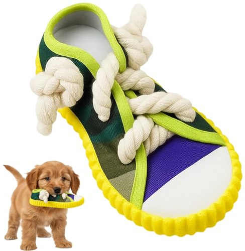 HiTjK Dog Toy, Small Dog Toys for Small Dogs, Puppy Chew Toy with Squeaker and Rope, Interactive Dog Rope Toy for Indoor Play and Teething Relief, Yellow, 18x8cm