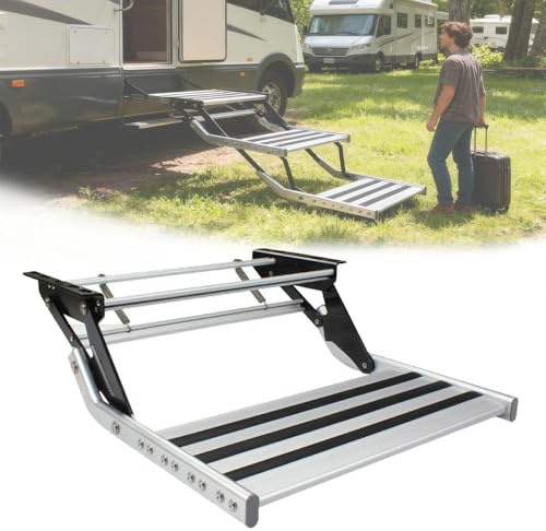 Klappbare, elektrisch ausfahrbare Trittstufen für Wohnmobile, 2-stufige Trittstufen, elektrisch ausziehbare Wohnmobiltreppe, verstärkte Stahlplatten-Trittstufen für Anhänger, rutschfestes Design, id