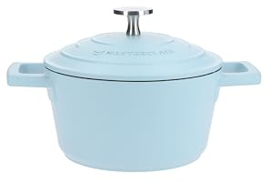 MasterClass Cast Aluminium Casserole Dish With Self-Basting Lid Premium Quality Lightweight Non-Stick Small Round Sky Blue, Hob To Oven Cooking Pot For Family Meals Curries Dishwasher Safe, 16cm, 1.4L