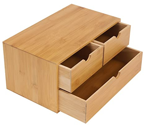 PBTERDTF Schreibtisch Organizer Bambus schubladenbox 3 Schubladen Briefablage, Büro Organizer Schubladens Mini Kommode für Büroutensilien Kosmetiksammlungen (3 Schubladen Typ-1)