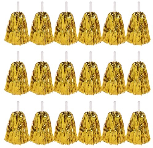 Alasum 24 Pompones Metálicos de Animadora con Asa Corta, 25 G, Color Dorado, 24 Piezas para Fiestas Deportivas, Accesorios de Animación para Chicas y Equipos de Porristas
