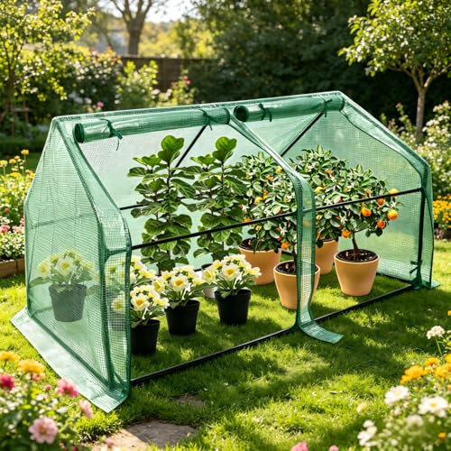 Suusolny Mini Gewächshaus 180x90x90cm, Tomatengewächshaus & Frühbeet, Mit Tür und Fenster, Grün, Wärmeabdeckung, Frost- & UV-beständig, Regenschutz aus HDPE