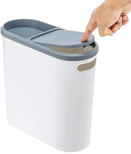 LN COZY CORNER 10L Slim Bathroom Bin with Lid, Narrow Plastic Waste Bin for Toilet, Kitchen & Office, Compact Heavy Duty Rubbish Bin for Small Spaces, White