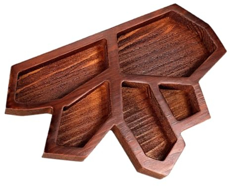 KALLORY Plateau de Présentation en Bois Marron pour Pierres et Cristaux, Assiette à Bijoux Décorative Multi-Usage pour Boutique ou Comptoir