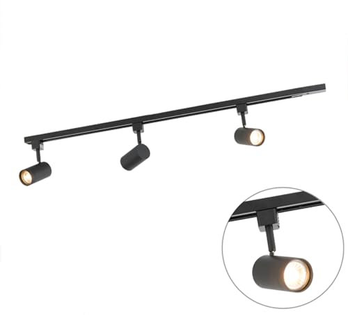 Qazqa - Modern 1-Phase Track System with 3 Spots Black - Jeana- - Modern - Suitable for LED GU10 | 3 Way Light - Steel Surface-Mounted spotway Light - Suitable for Bedroom I