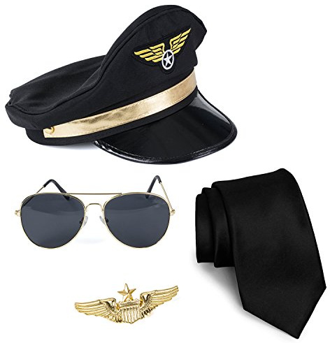 Tigerdoe Pilot Costume For Kids - 4 Piece Set for Adults and Teens Captain Accessories