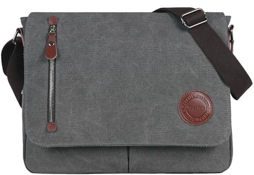 Mactso Vintage Canvas Messenger Bag für Herren und Damen, 13,5 Zoll Laptop Satchel Umhängetasche mit mehreren Taschen, Crossbody-Tasche für Arbeit, Reisen, College (Grau)