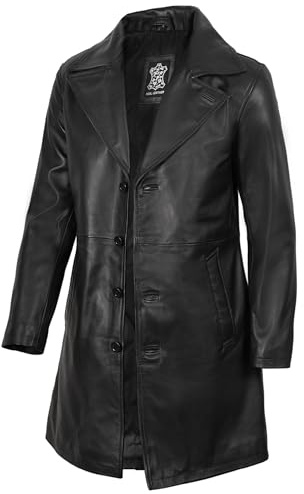 fjackets Mens Leather Coat - Real Lambskin Long Leather Car Coat Style Leather Jacket Men