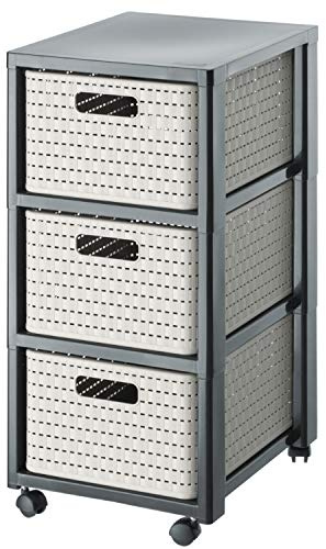 Rotho Country Contenedor rodante con 3 cajones en apariencia de ratán, Plástico (PP) sin BPA, capuchino, 3 x A4/18l (37.5 x 32.5 x 71.2 cm)