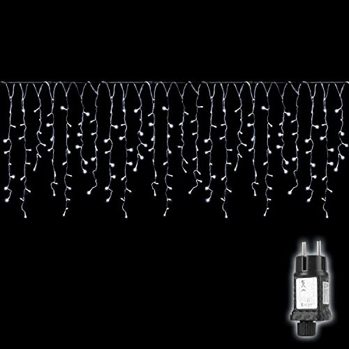 SALCAR 10m Lichterkette Weihnachten Innen Außen, 400er LED Eisregen Lichtervorhang Fenster, Weihnachtsbeleuchtung Stecker 31V mit 8 Modi und Memory-Funktion, Kaltweiß