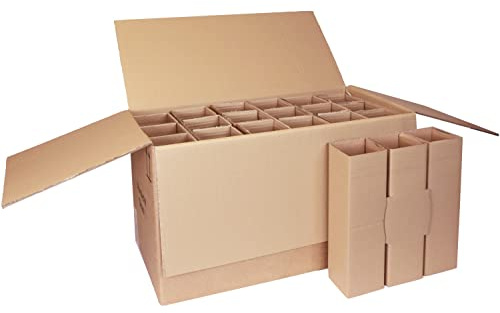 smiley pack Flaschenversandkarton 18 Flaschen – 5 Stück | inkl. Einlage – Weinkarton für Wein, Sekt, Spirituosen, Saft, Magnum, Gin – PTZ – DHL, UPS, DPD, Hermes