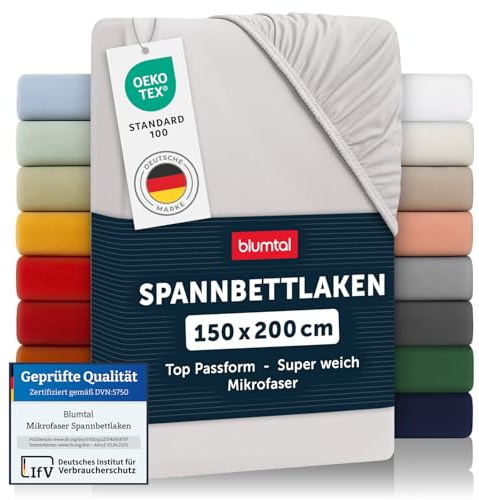 Blumtal Sábana Bajera Ajustable de 90gr y 150x200x30cm, Sábana Bajera de Microfibra Premium con Certificado Oeko-Tex, Moonlight Grey - Gris
