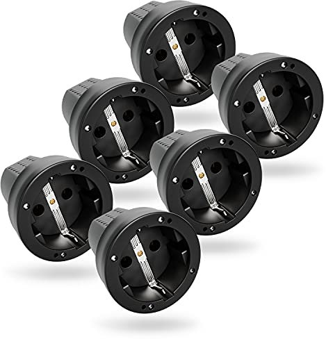 greate 6x Schuko Kupplung IP44 Aussenbereich mit Knickschutz - Gummi Kupplung 230V mit Zugentlastung, 2-polig, 16A & 3,7kW - Schukokupplungen Schutzkontakt Kupplung Kabel Kupplung Gummikupplung 230V