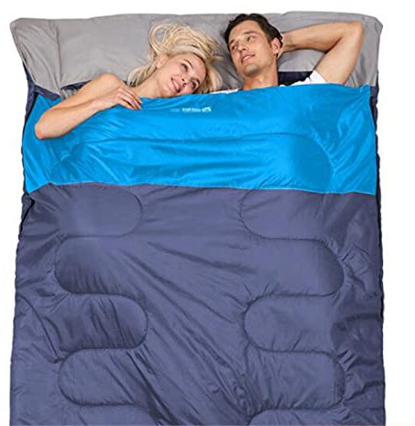 Colorful Explorer Schlafsack, Winter Outdoor-Reisen Indoor-Doppelschlafsack für Erwachsene -220cm x145cm- Camping Verbreiterter Verdickter Baumwoll Runter Sleeping Bag (Blau, 3.2KG)