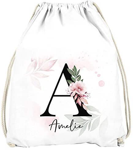 SpecialMe® Kinder Turnbeutel personalisiert Buchstabe Monogramm Initiale personalisierte Geschenke Mädchen Jungen Blumenhintergrund weiß unisize