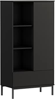 Mirjan24 Standregal Nitho NH03 R70, Universal Regal, Regal mit Tür und Schublade, Bücherregal, Bücherschrank, Hochschrank mit Einlegeplatten, Schrank für Wohnzimmer (Schwarz)