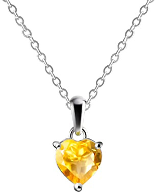 franki Baker Collier délicat en argent sterling 925 avec pendentif en forme de cœur Jaune 50 cm, Small, Gemme, Citrine