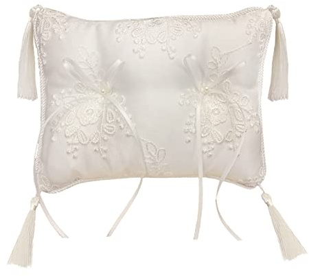 INFILM Cuscino per fedi nuziali, doppio cuore, decorazione per fedi nuziali, con nappe, accessorio per cuscino nuziale