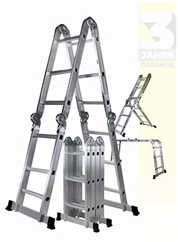 𝐂𝐑𝐀𝐅𝐓𝐅𝐔𝐋𝐋 Aluminium Mehrzweckleiter CF-104A | 𝟑 𝐉𝐀𝐇𝐑𝐄 𝐆𝐀𝐑𝐀𝐍𝐓𝐈𝐄 - 6in1 Multifunktionsleiter - 12 Sprossen - 353 cm Leiter - Gelenkleiter - Leitergerüst (Silber 4x3 Sprossen)
