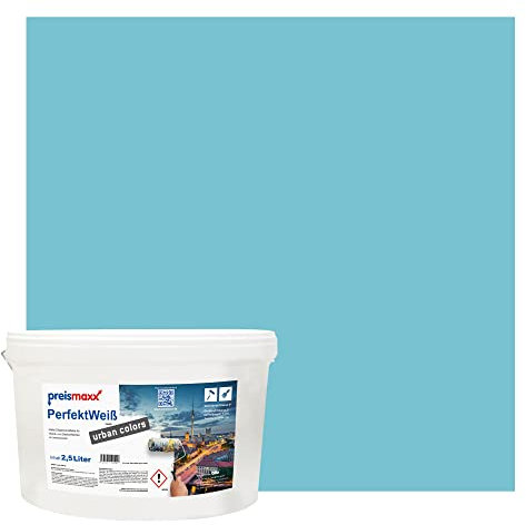 Preismaxx Perfektweiß urban colors, bunte Wandfarbe, blau, karibikblau, caribbean blue 2,5L, Innenfarbe, hohe Deckkraft Klasse 2, matt