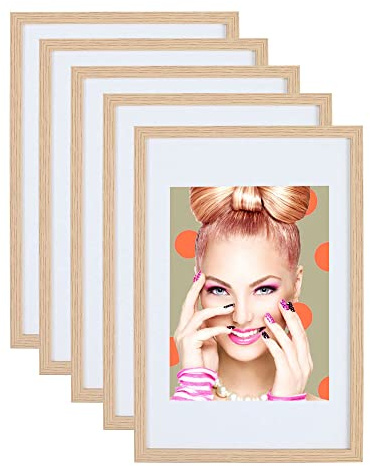 3er 5er Set Holz Bilderrahmen Lifestyle Plexi Foto Rahmen Collage Wanddeko Poster S111: Farbe: 5er Pack Eiche | Format: 13x18