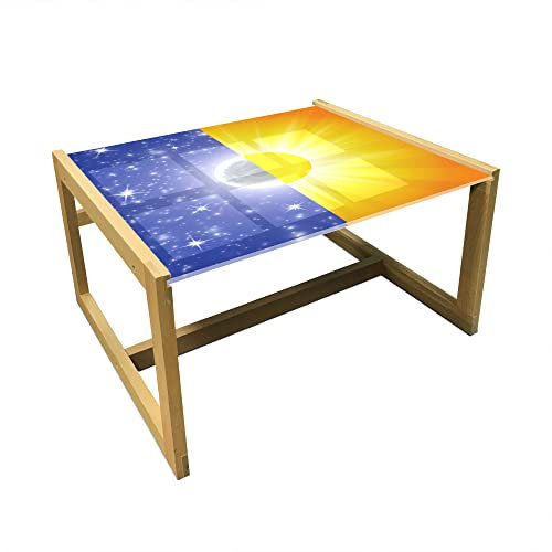 ABAKUHAUS Platz Couchtisch, Sun Beams Sky Sterne, Acrylglas-Mitteltisch mit Holzrahmen für Büros Wohnheime, Mittel Größe, Blau Gelb