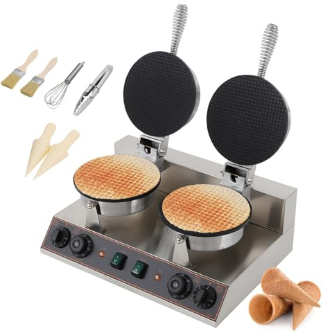 Electric Ice Cream Cone Waffle Maker, Stainless Steel Nonstick Electric Waffle Cone Machine with Temperature and Time Control for Restaurant Bakeries Snack Family…