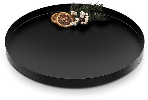 ecooe Deko Tablett Rund Ø 30 cm, Serviertablett aus Edelstahl, Anti Rutsch Kosmetiktabletts aus Metall, Dekoteller für Adventskranz Teller Dessert Kosmetik Schmuck Kerzen