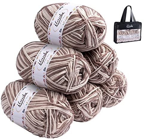ilauke 6 Stück Wolle zum Häkeln, Handstrickgarn Häkelgarn Acryl,300g(6x50g) Häkelwolle Bunt Farbverlauf, Acrylgarn zum Stricken mit Tragetasche, Weiches Mehrfarbiges Garn Set zum Stricken