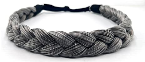 TOECWEGR Hårband, flätat 3 trådar, syntetiskt hår, flätat pannband, klassiskt tjockt elastiskt hårstycke, kvinnor, skönhetstillbehör (silvergrå)